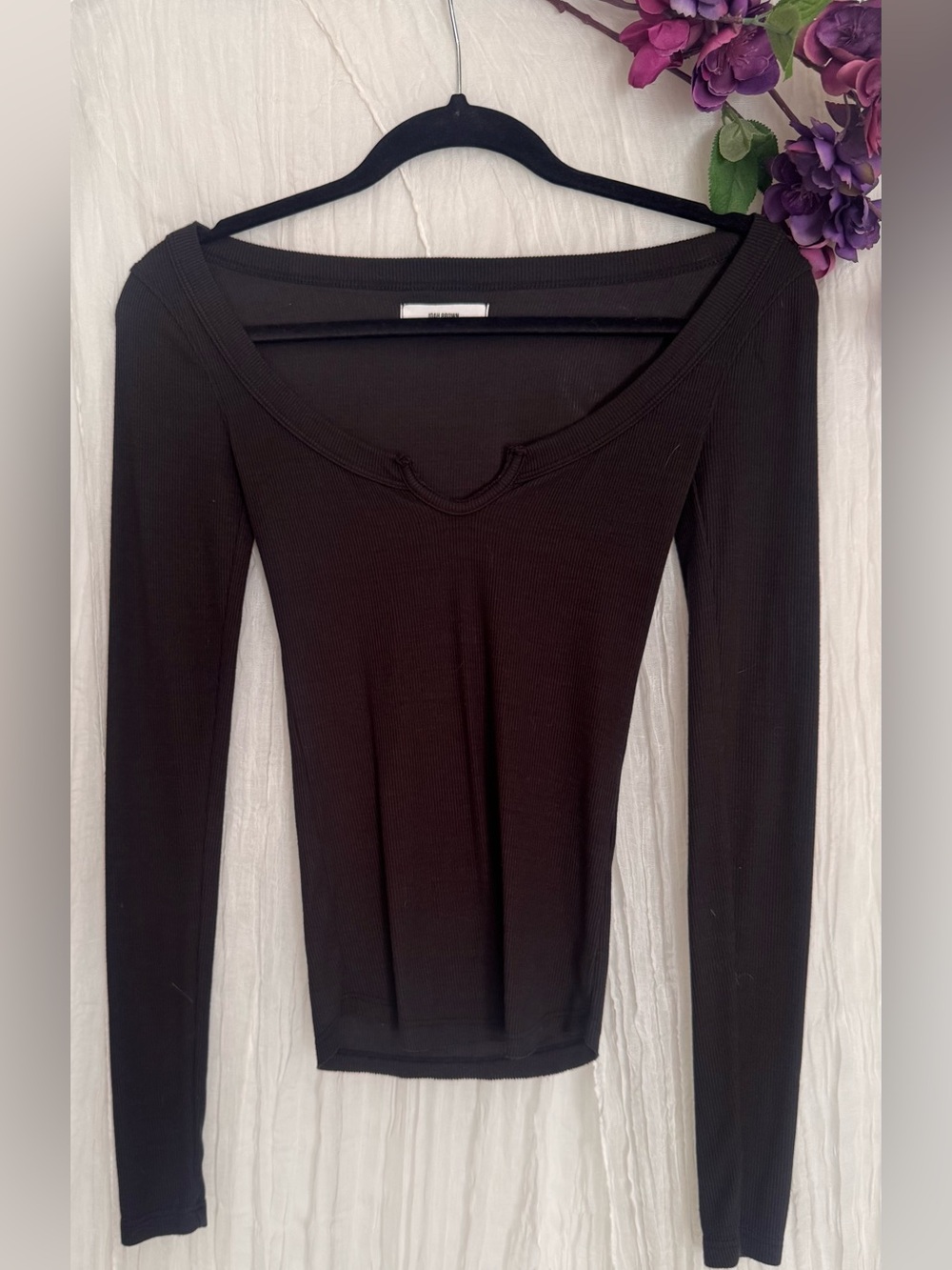 Joah Brown Women's Ribbed Henley Long Sleeve in Black